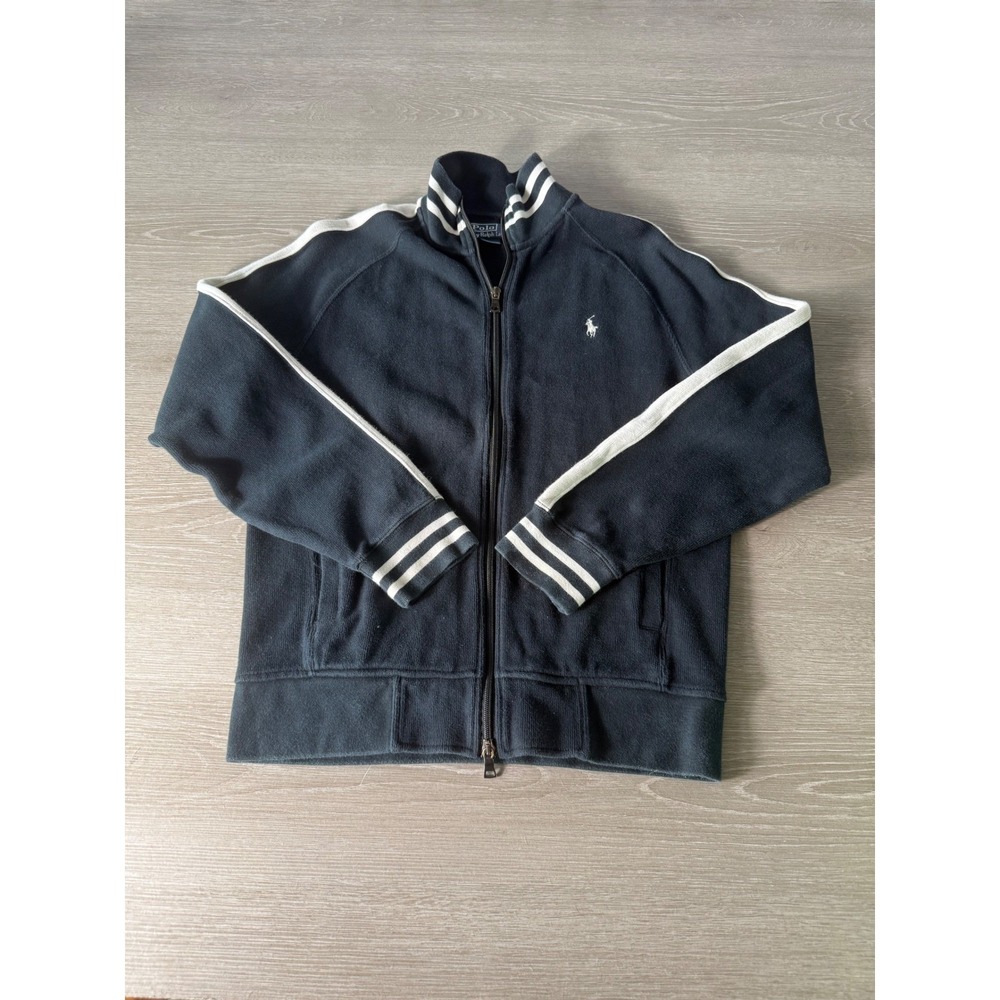 Polo Ralph Lauren Mens Full Zip Track Jacket Black & White Stripes - Picture 2 of 16